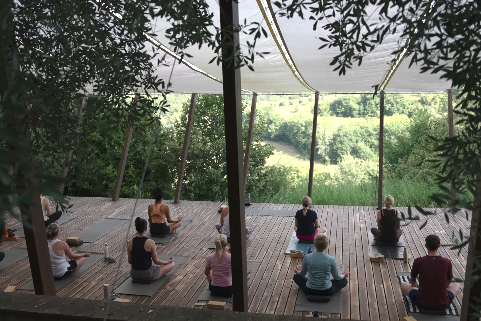 Serene yoga and wellness retreat setting with natural light and peaceful atmosphere