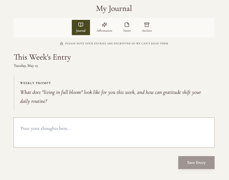 Zenaa Online platform: Weekly Journaling