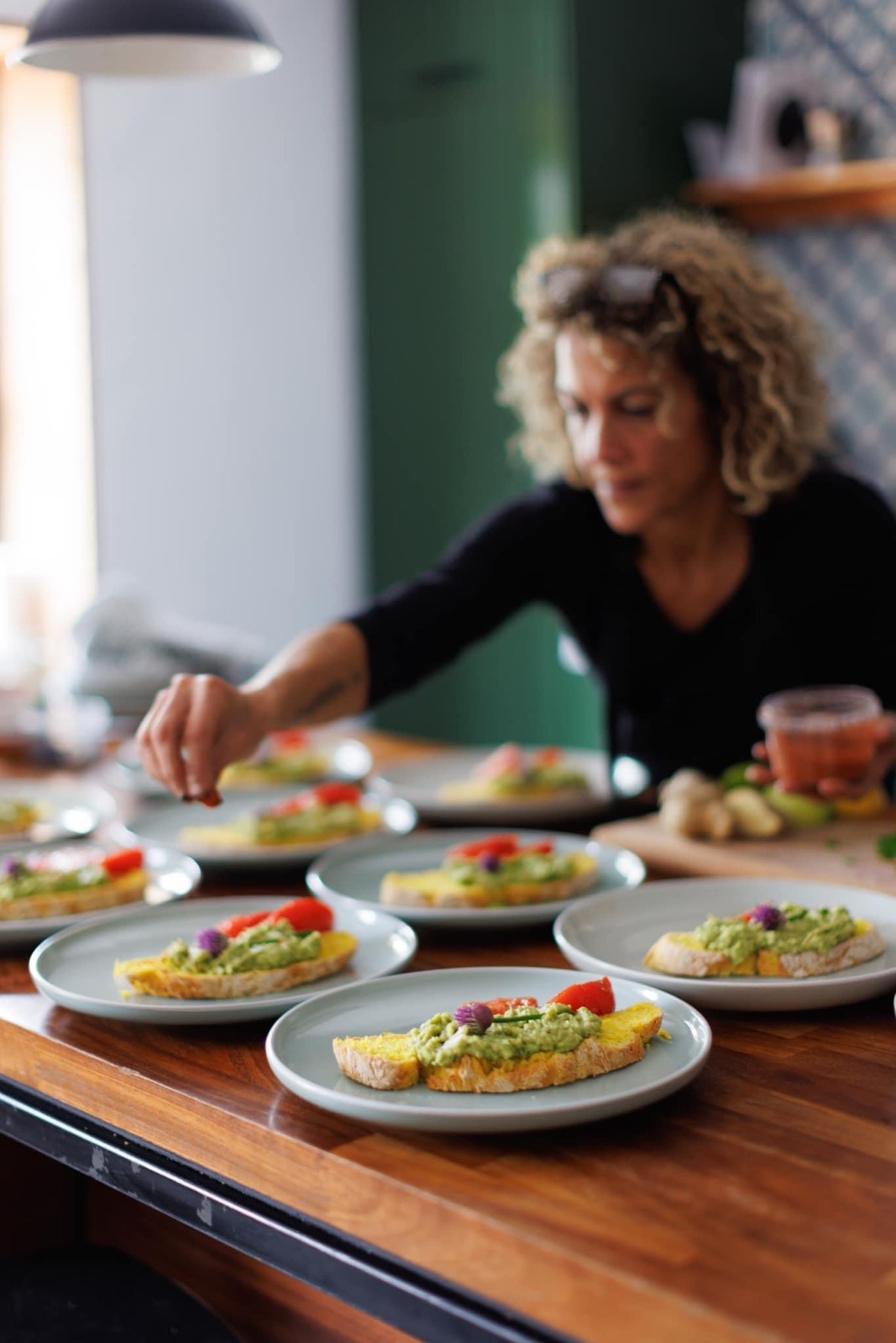 Table setting with local flowers for lunch