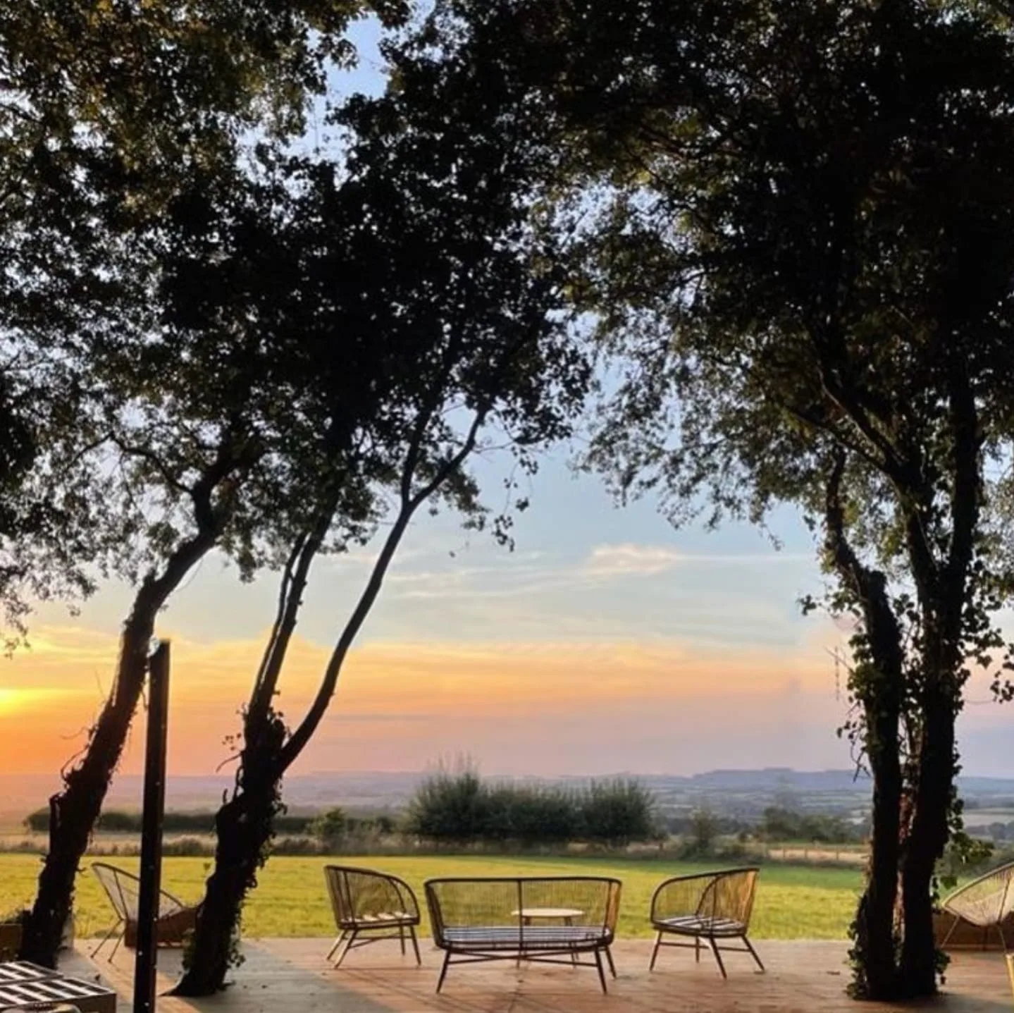 Sunset over the estate's rolling countryside