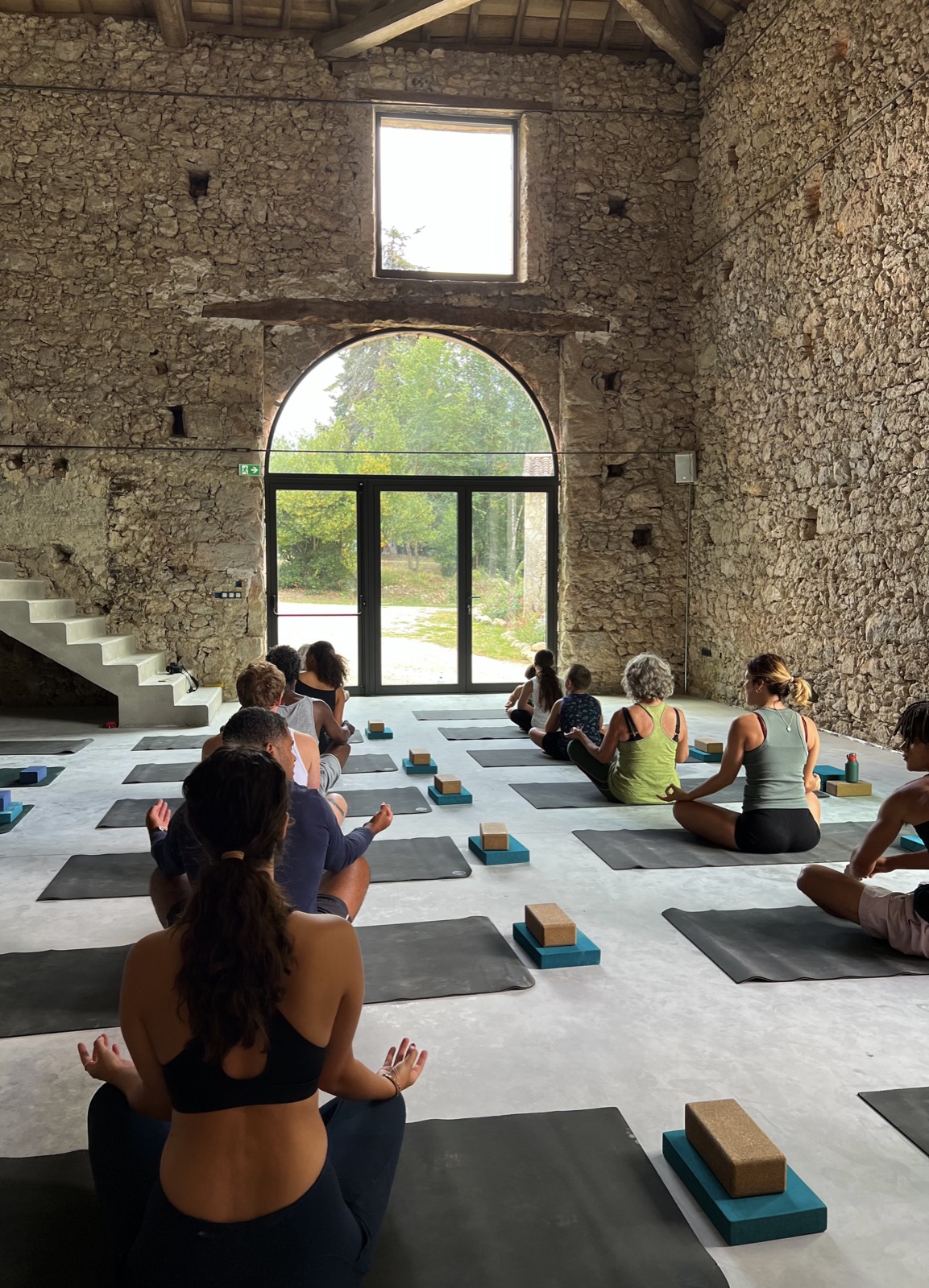 Terrace yoga at sunset in Gascony