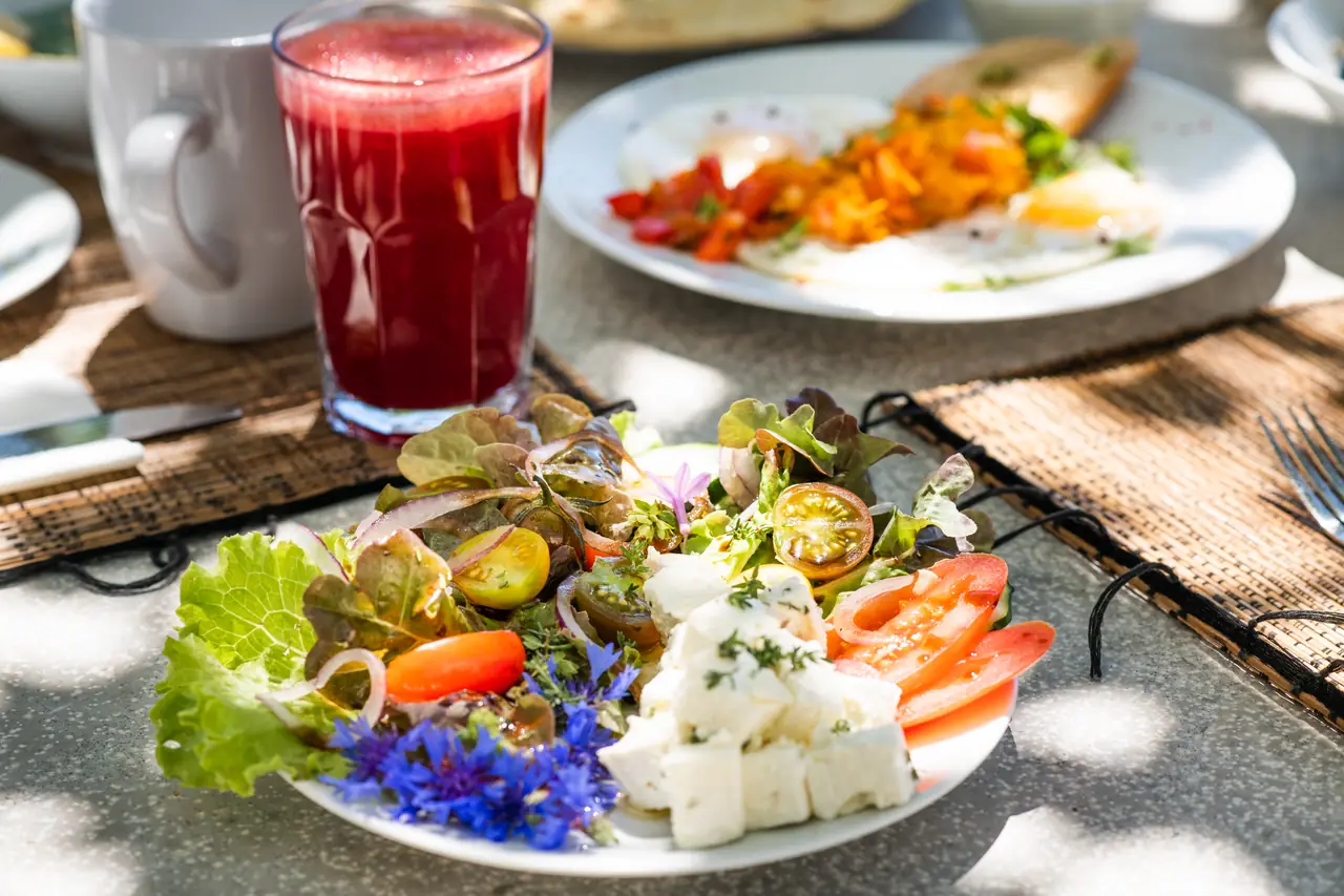 A fresh salad with edible flowers